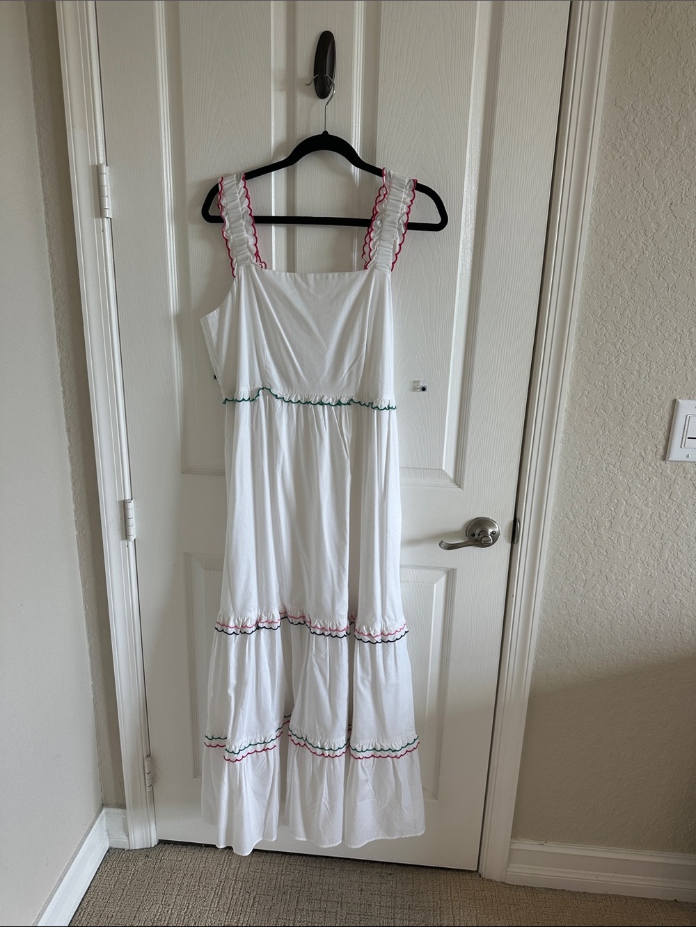 LOFT White Maxi Dress with Pink & Green Trim